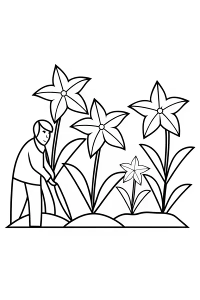 Gardener tending star plants