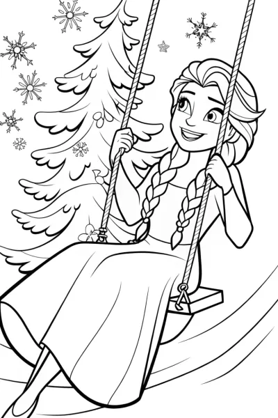 Elsa’s Enchanted Ice Swing Coloring Page