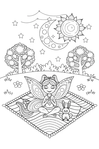 The Fairy’s Starry Night Picnic Coloring Page