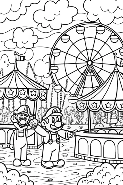Mario and Luigi Carnival Coloring Page