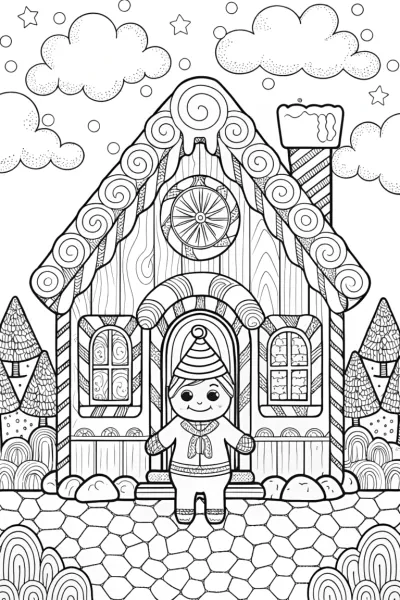The Gingerbread Gnome’s Workshop Coloring Page