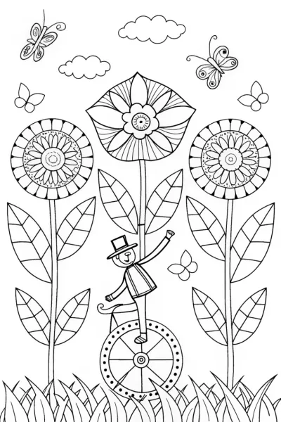 Whimsical Flower Troupe Coloring Page