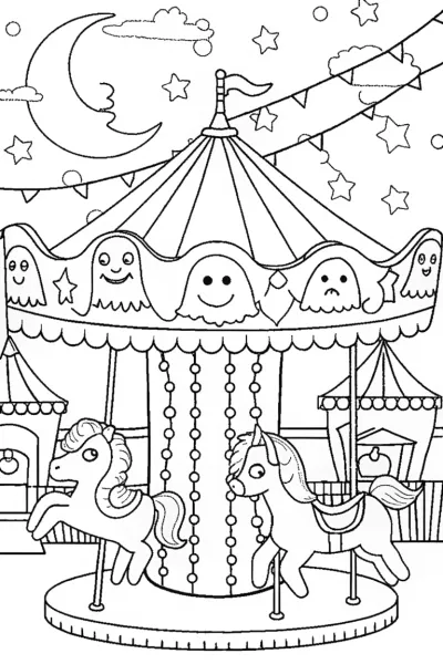 The Haunted Carnival Coloring Page