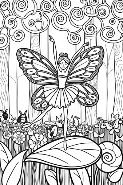 Butterfly Ballet on a Leafy Stage Coloring Page