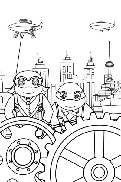 Ninja Turtles in a steampunk city