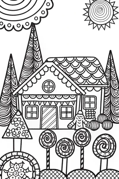 Gingerbread House Candy Market Coloring Page