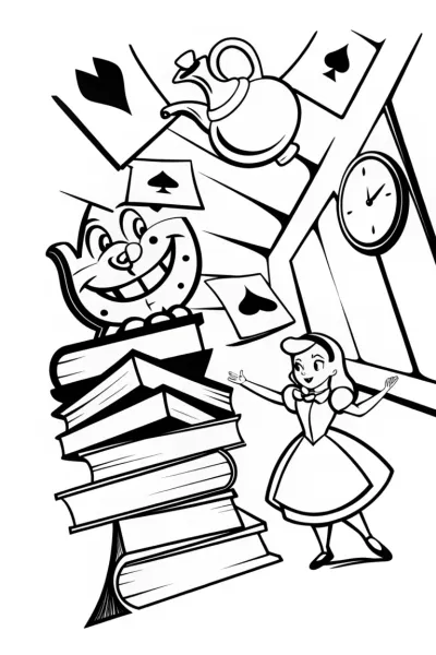 Alice’s Whimsical Attic Adventure Coloring Page