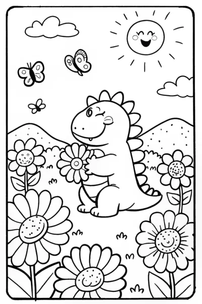 Godzilla’s Garden of Giggles Coloring Page