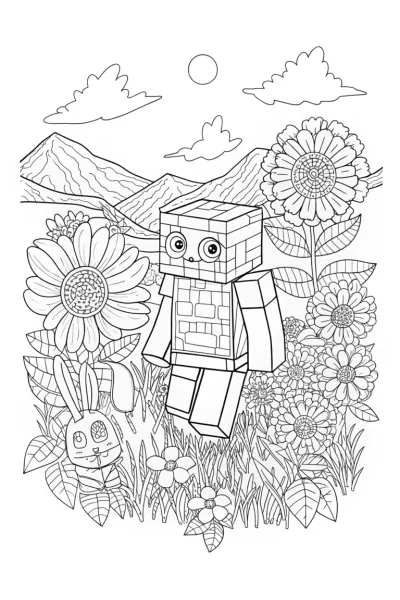 Minecraft Enchanted Garden Adventure Coloring Page