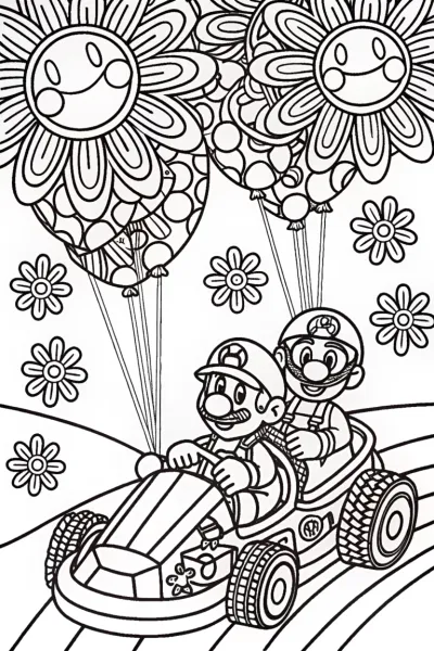 Mario and Luigi Flower Festival Race Coloring Page