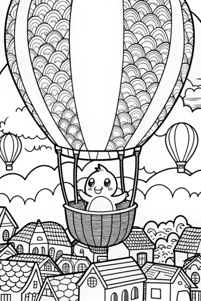 Charmander’s Cozy Hot Air Balloon Ride Coloring Page