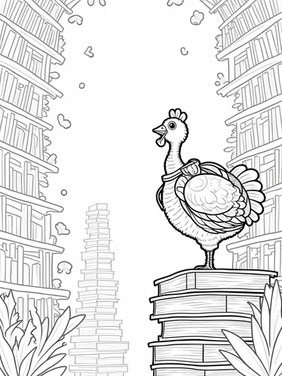 Turkey exploring a fantasy library