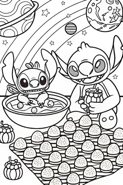 Stitch’s Galactic Bake-Off Coloring Page