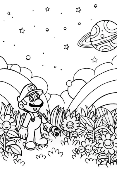 Luigi’s Galactic Garden Coloring Page