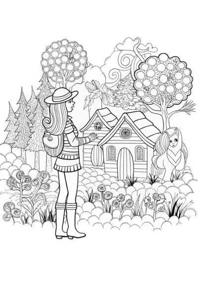 Barbie’s Enchanted Village Adventure Coloring Page