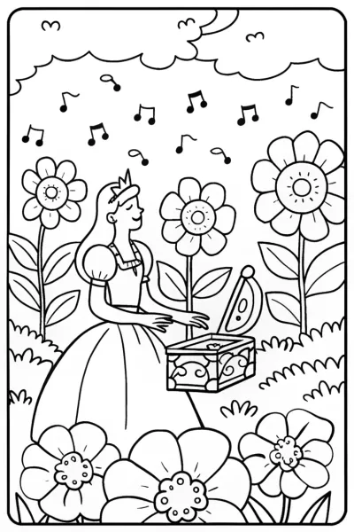 The Princess and the Magical Music Box Coloring Page