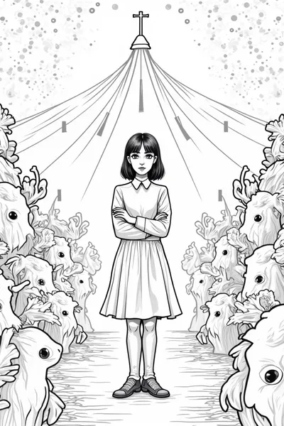 Wednesday Addams in a shadowy circus