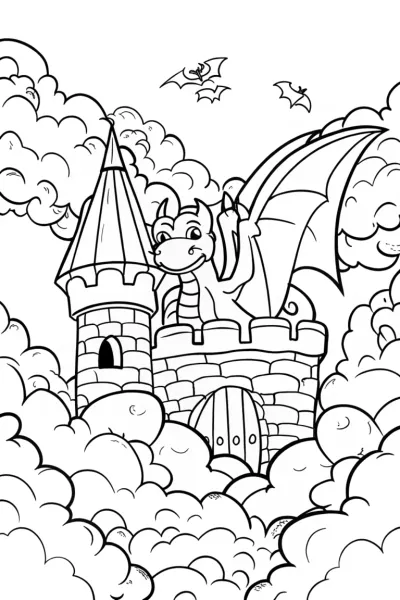 Charizard’s Cloud Castle Adventure Coloring Page