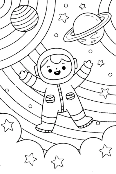 Baby Astronaut in a Whimsical Galaxy Coloring Page