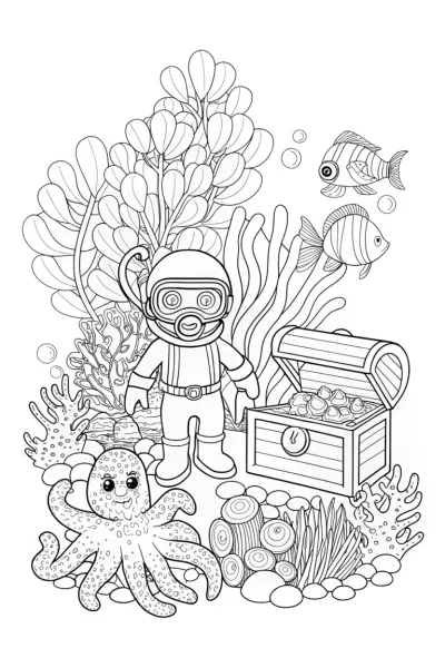 Luigi’s Underwater Treasure Hunt Coloring Page