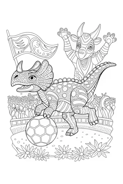 Dino Football Frenzy Coloring Page