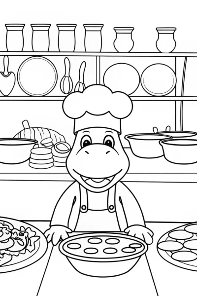 Yoshi cooking in a giant kitchen