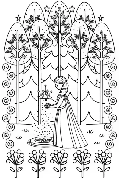 Elsa’s Enchanted Ice Fountain Coloring Page