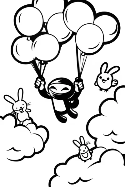 Ninja Balloon Adventure Coloring Page