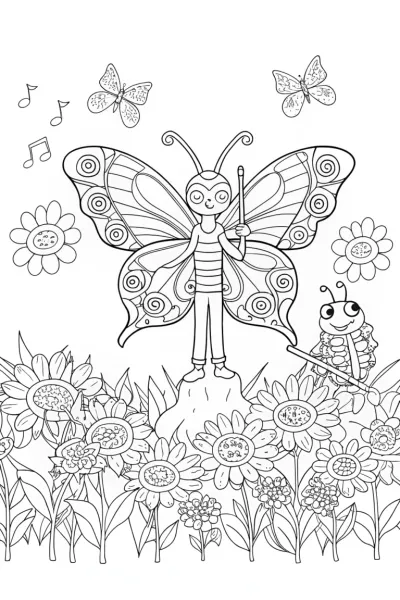 Butterfly Symphony in the Garden Coloring Page