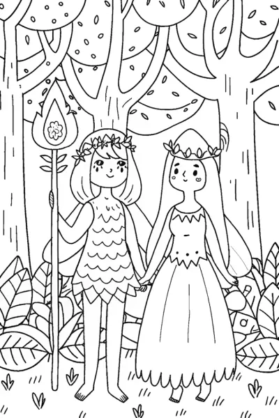 Guardians of the Elemental Forest Coloring Page
