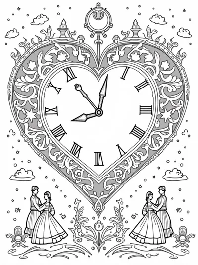 Heart-shaped clock with couples