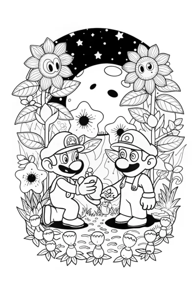Mario and Luigi’s Galactic Garden Adventure Coloring Page