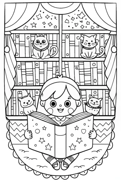 Gabby’s Cozy Book Nook Coloring Page