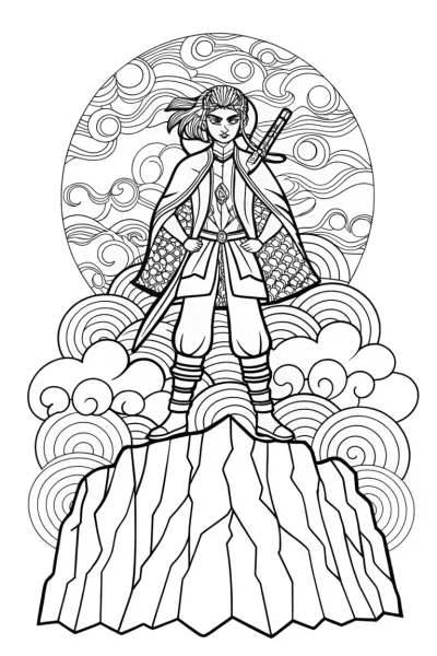Demon Slayer and Elemental Spirits Coloring Page