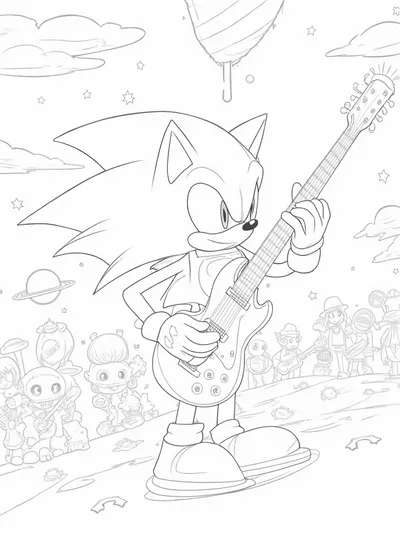 Super Sonic playing a space guitar