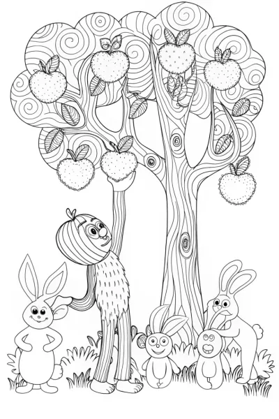 Huggy Wuggy’s Orchard Adventure Coloring Page
