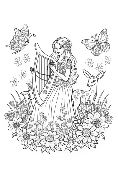 Barbie the Enchanted Musician Coloring Page
