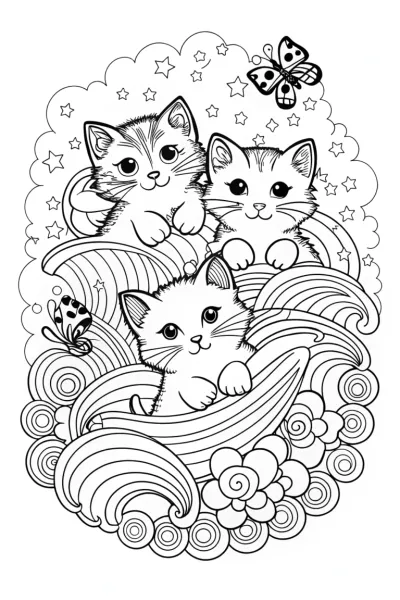 The Cuddly Cloud Kittens Coloring Page