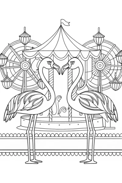 Flamingos at a vintage carnival