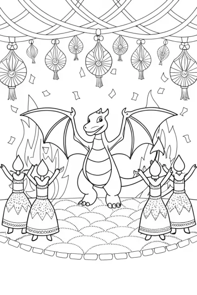 Charizard’s Dragon Dance Festival Coloring Page