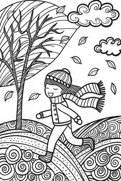 Whimsical Autumn Adventure Coloring Page