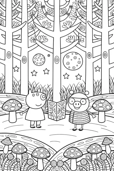 Peppa Pig’s Adventure in the Enchanted Forest Coloring Page