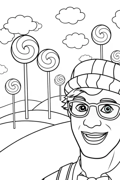 Blippi’s Adventure in Candy Land Coloring Page
