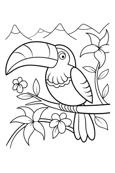 Toucan Adventure in the Jungle Coloring Page