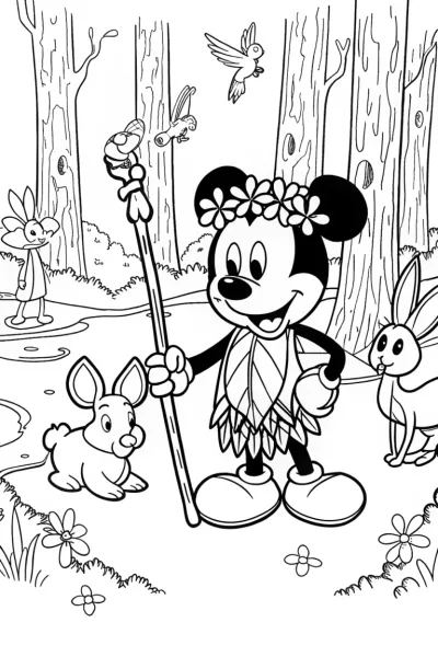 Mickey Mouse as a Nature Guardian Coloring Page