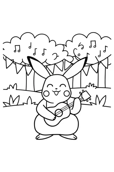 Pikachu strumming at the music fest