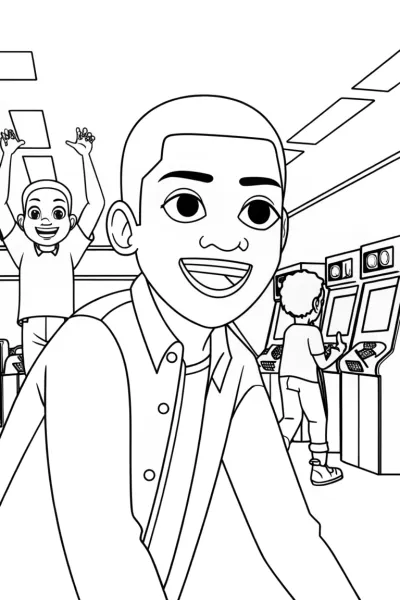 Miles Morales in a Retro Arcade Coloring Page