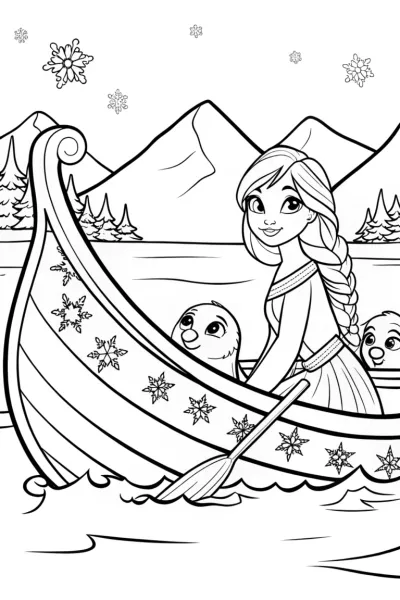 Elsa’s Enchanted Ice Boat Adventure Coloring Page