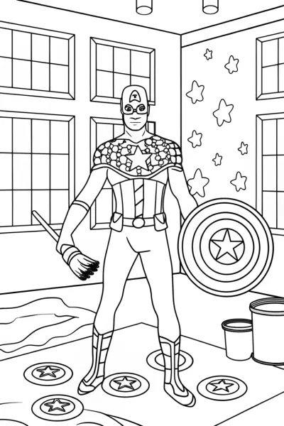 Captain America in the Art Studio Coloring Page