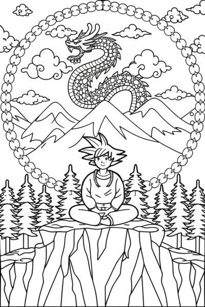 Goku and the Dragon Spirit Coloring Page